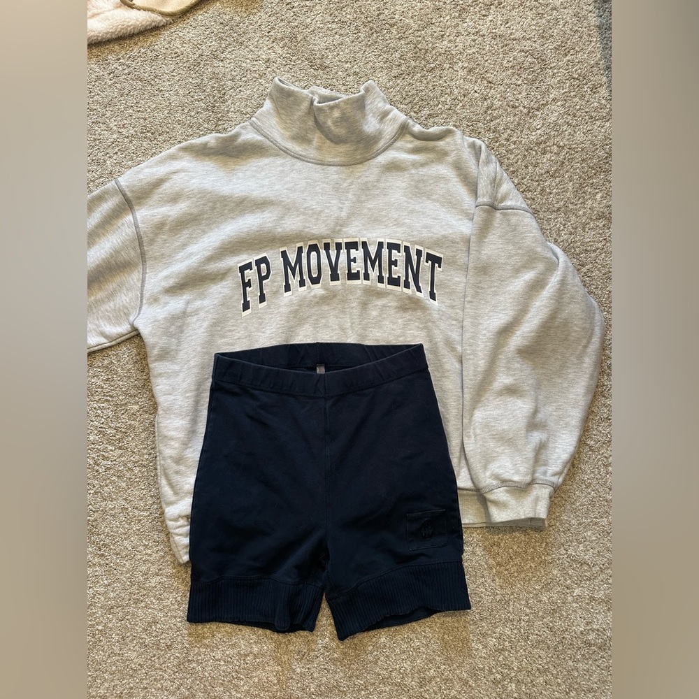 FP Movement Gray Sweatshirt and Navy Shorts Set